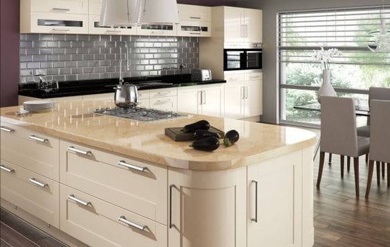 High-Gloss Cream Kitchen Cabinets