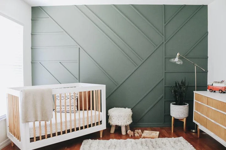 Sage Green Nursery Geometric Batten Wall Paneling