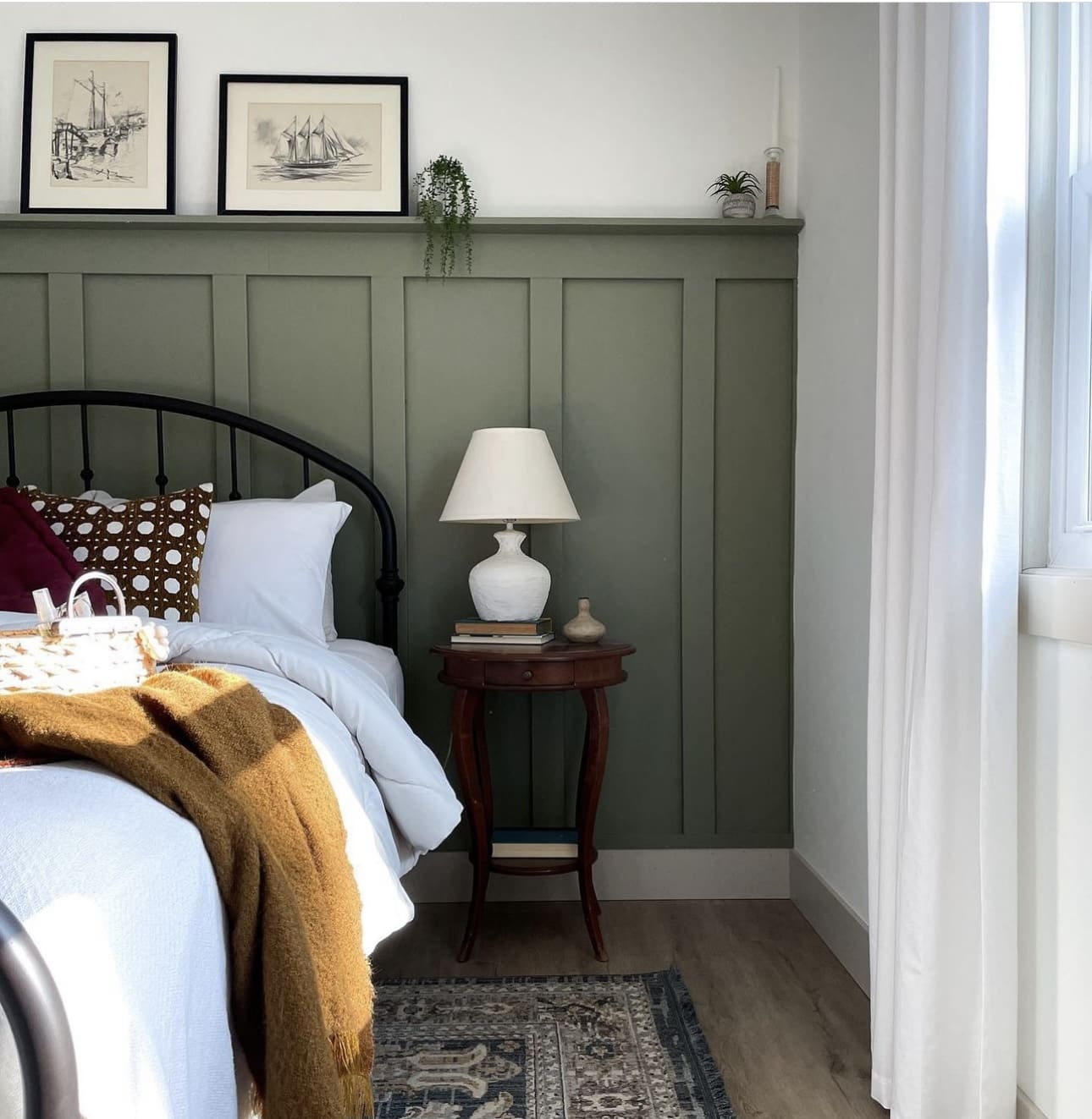 Half Sage Green Bedroom Batten Wall Paneling