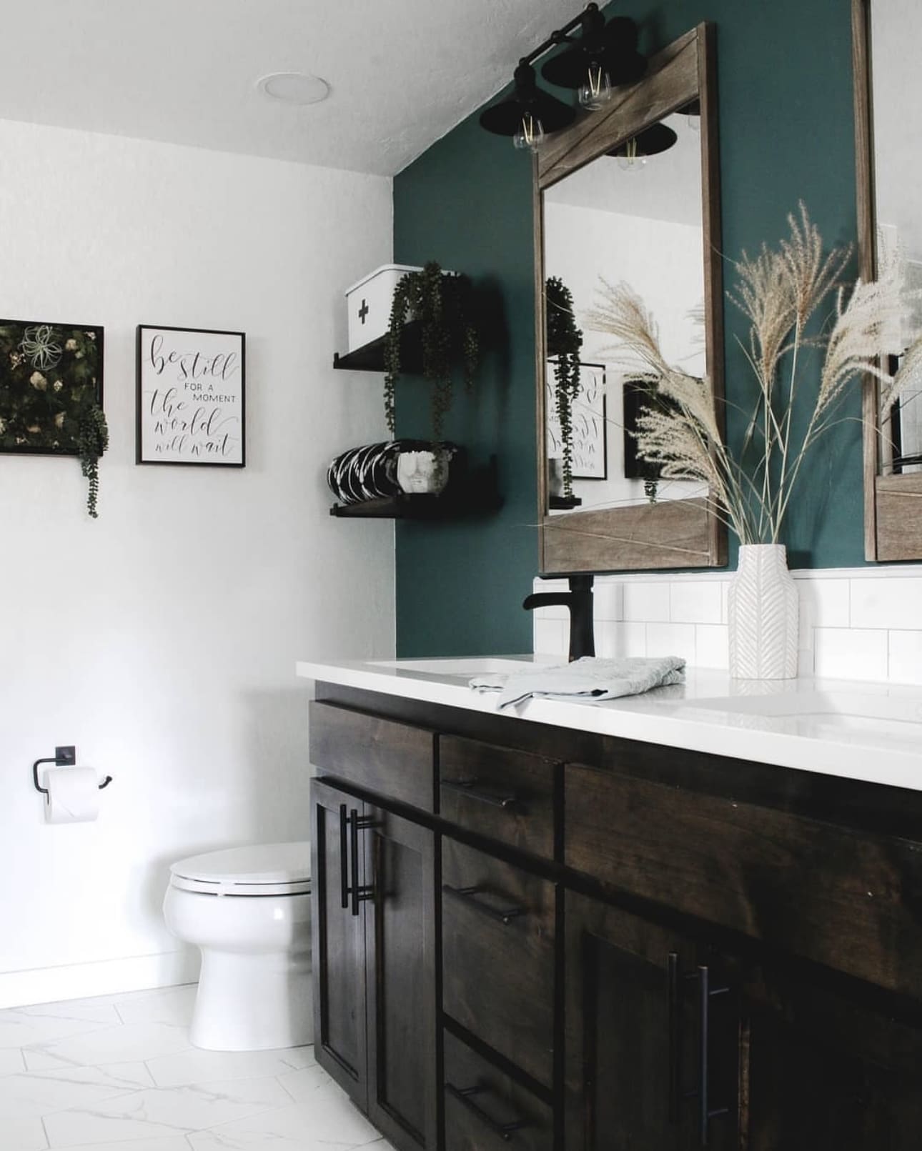 Emerald Green Bathroom Accent Wall