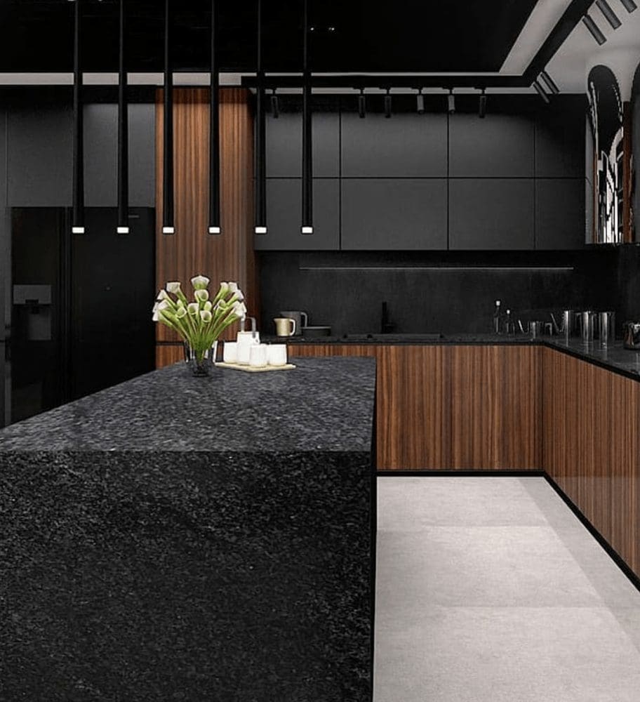 Black and Wood Tone Modern Kitchen