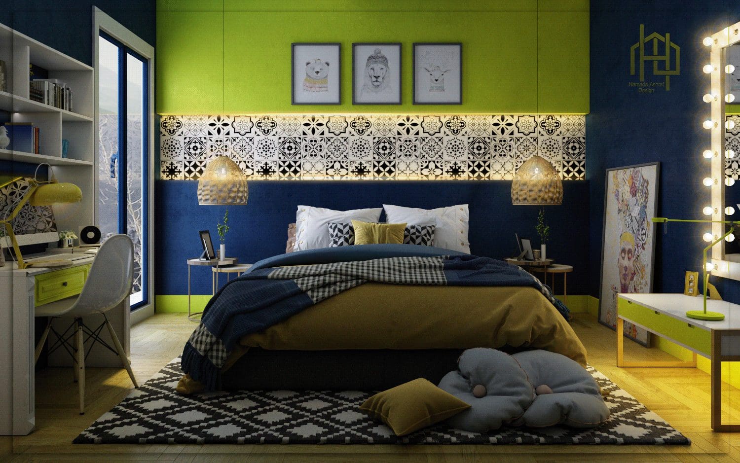 Blue Two Colour Combination for Bedroom Walls