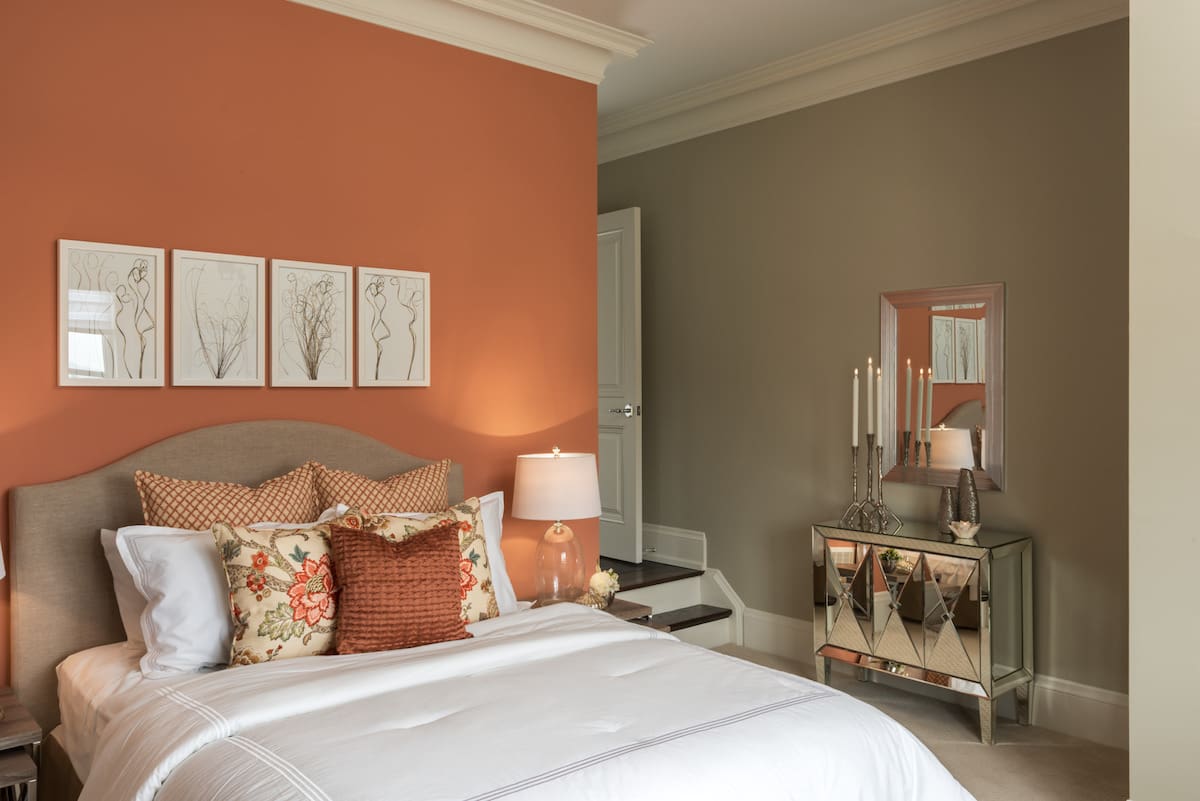 Orange Two Colour Combination For Bedroom Walls Orange and Light Olive Green Bedroom Wall