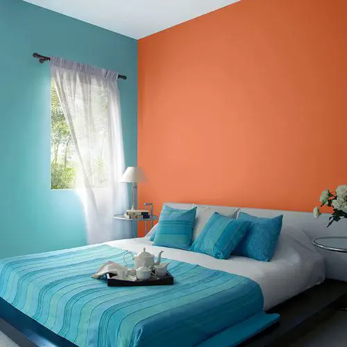 Orange Two Colour Combination For Bedroom Walls Orange and Cyan Bedroom Wall