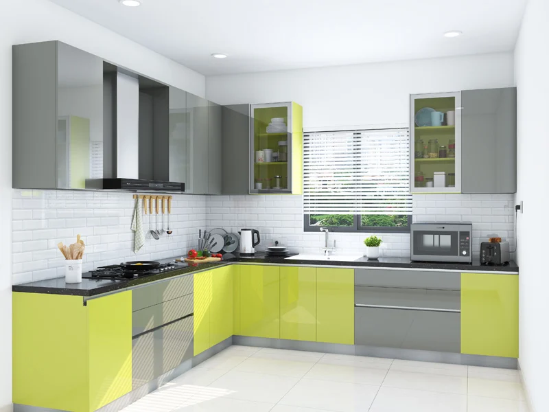 Lime Green and Grey Laminate Kitchen Cabinets