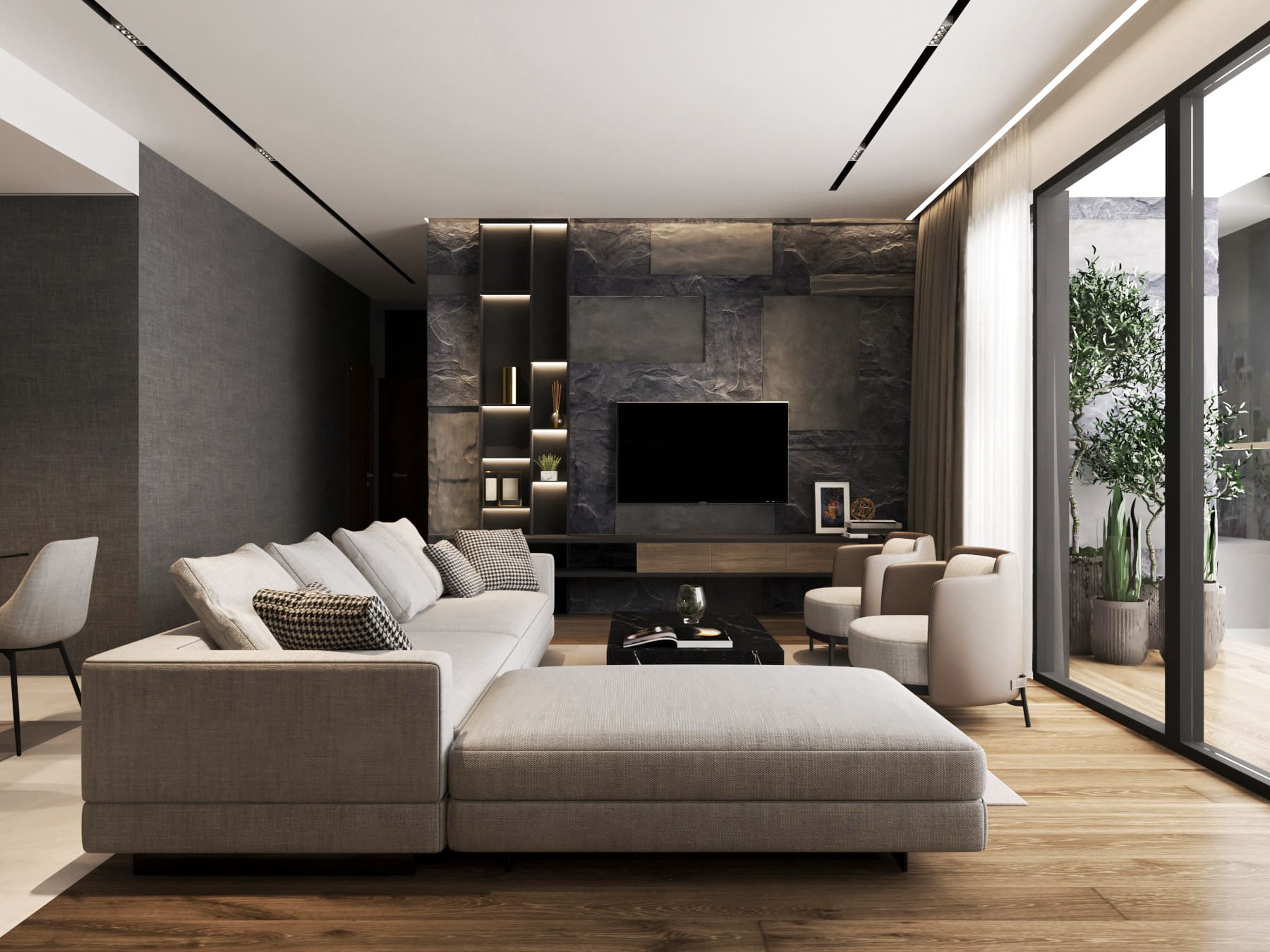 Grey Two Colour Combination For Living Room