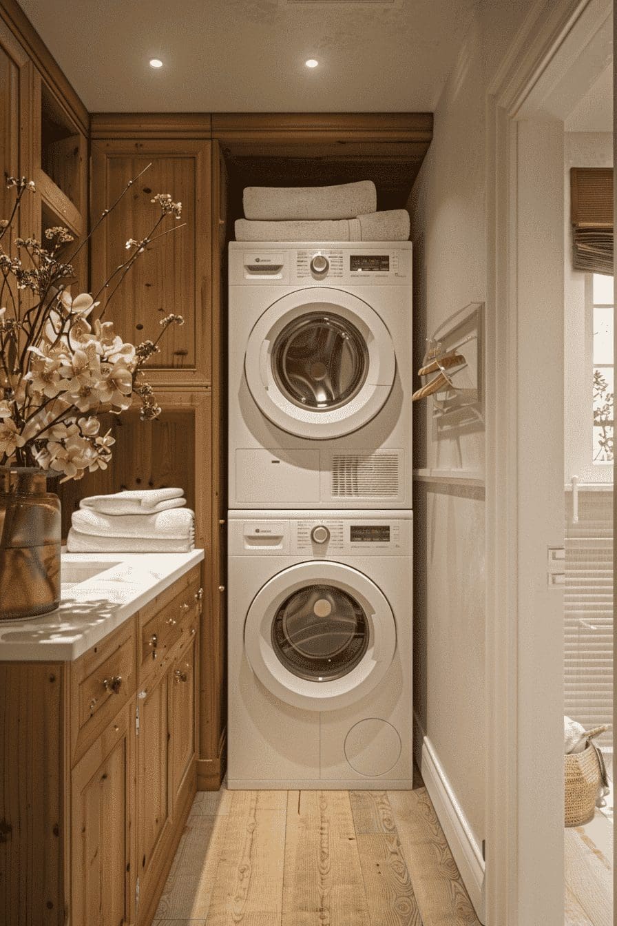 chiquehome 12191 interior design beautiful narrow laundry room 8776bc6a 0446 4e8d bab9 1f8912d3ebd3 Stacked Laundry Room Ideas