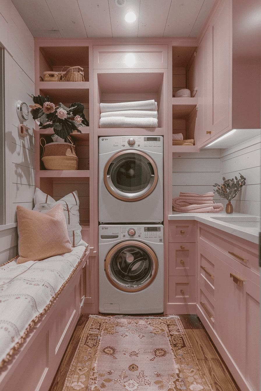 chiquehome 12191 interior design modern beautiful narrow laundr 47f84126 5b71 4ecb 9dd1 60b12b42bb5f Stacked Laundry Room Ideas