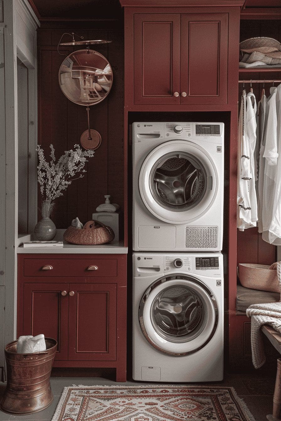 chiquehome 12191 interior design modern beautiful narrow laundr 7359420c a27a 40e6 a592 a2d4c5a1a398 Stacked Laundry Room Ideas