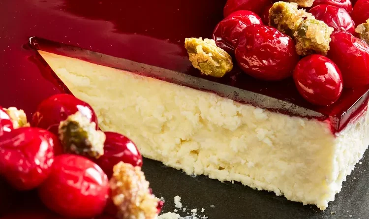 Goat cheese cake red Wine Poached cranberries FT RECIPE1120 2f30e9829e1f43fea34185a1d2a90579