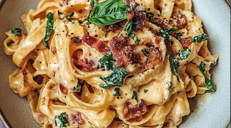 Creamy Bacon Boursin Tagliatelle