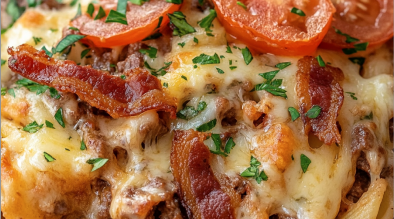 Beef and Bacon Pasta with Melty Cheese