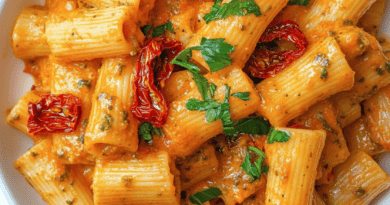 Creamy Red Pesto and Sun-Dried Tomatoes Rigatoni