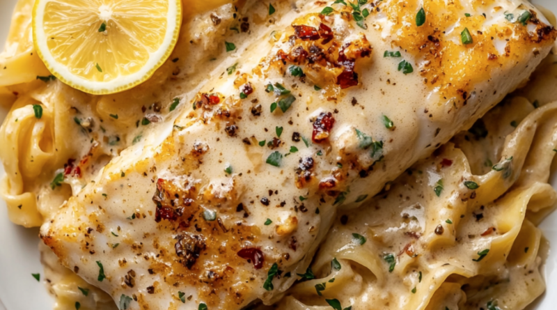 Creamy Garlic Tuscan Fish with Tagliatelle