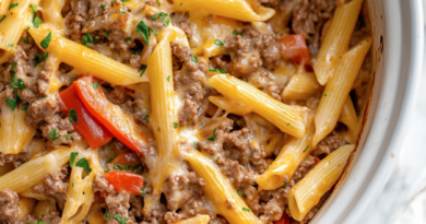 Crockpot Philly Cheesesteak Pasta Casserole