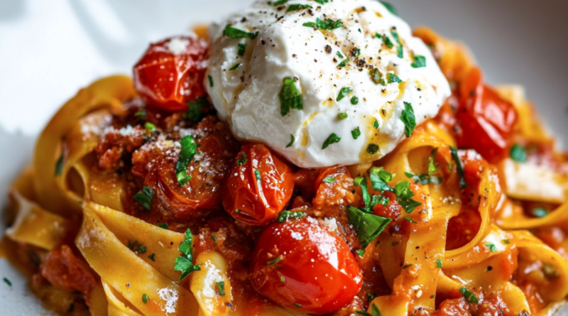 Tagliatelle al Pomodoro with Burrata Easter Dinner Ideas