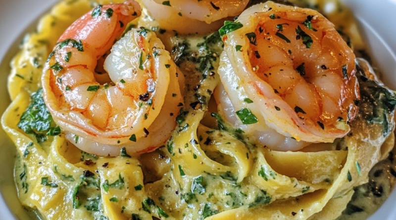 Creamy Shrimp Tagliatelle with Apple-Spinach Sauce