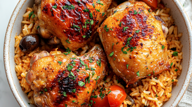 Paprika Chicken with Mediterranean Rice