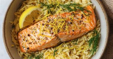 Lemon Zest Orzo with Salmon