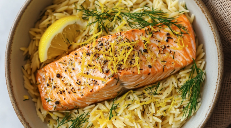 Lemon Zest Orzo with Salmon