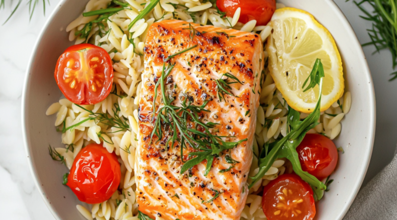 Lemon Herb Orzo with Seared Salmon