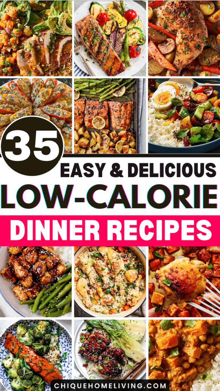 35 low calorie dinner recipe ideas displayed in a visual collection for weight loss support