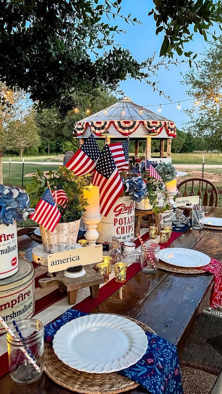 southernhomeandfarm on Instagram Are you planning a July 4th celebration and need a little inspiration 🇺🇸 Check out my Memorial Day tablescape and a sneak peek at the… 4th of July Party Ideas