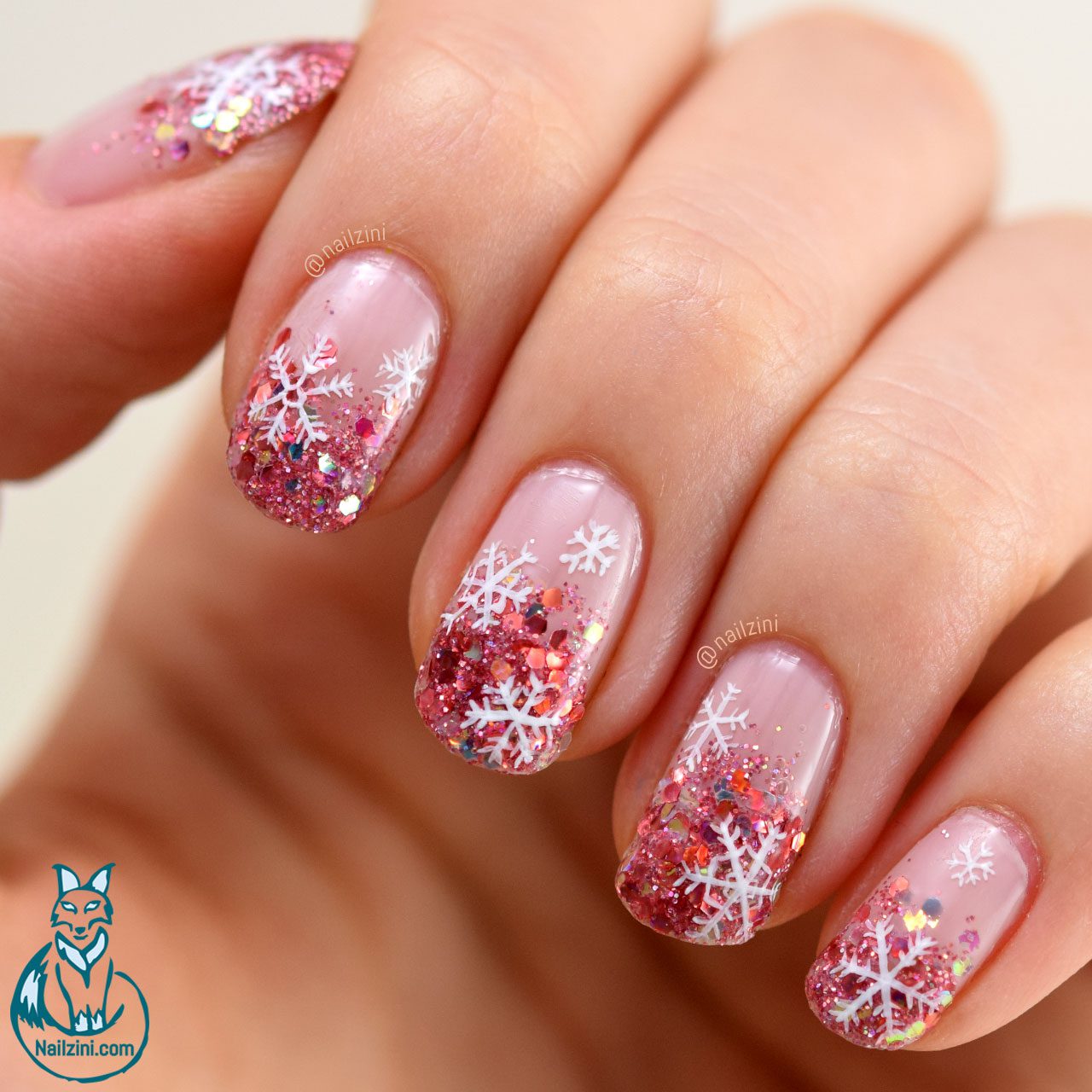 snowflake nailsGlitter French Snowflake Nail Art Nailzini a Snowflake Nail Ideas