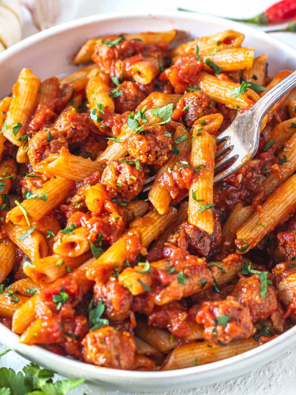 Penne arrabbiata with sausage 4 30-Minute Dinners