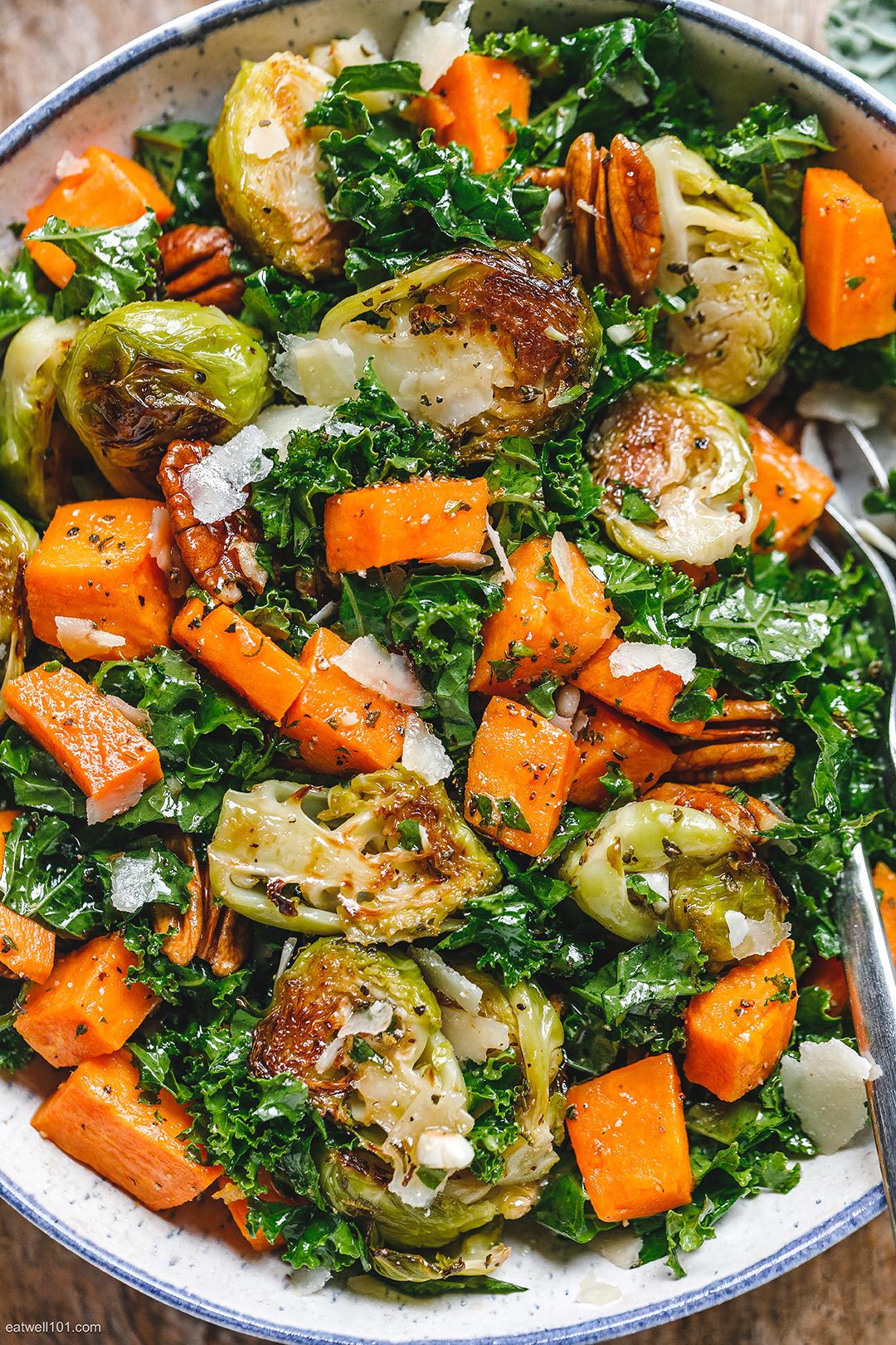 Roasted Sweet Potato Brussels Sprout Kale Salad 3 Potluck Recipes