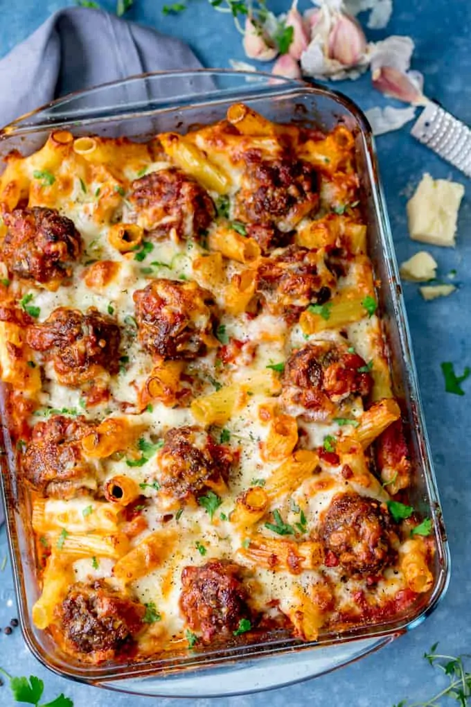 Smoky Meatballs and Pasta Bake Recipe tall FS 2 Potluck Recipes