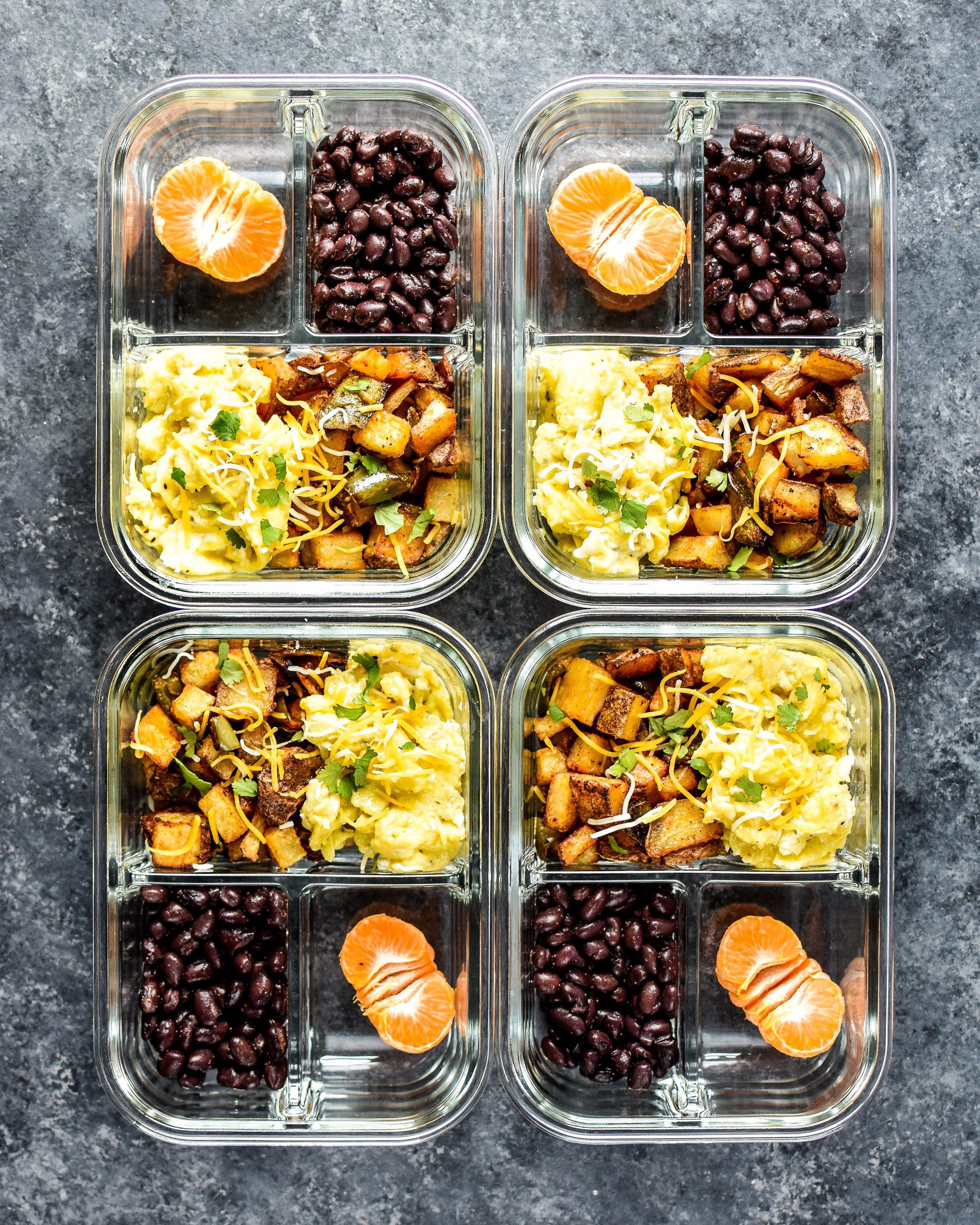 Southwest Potato Breakfast Meal Prep Bowls long top view Breakfast Meal Prep