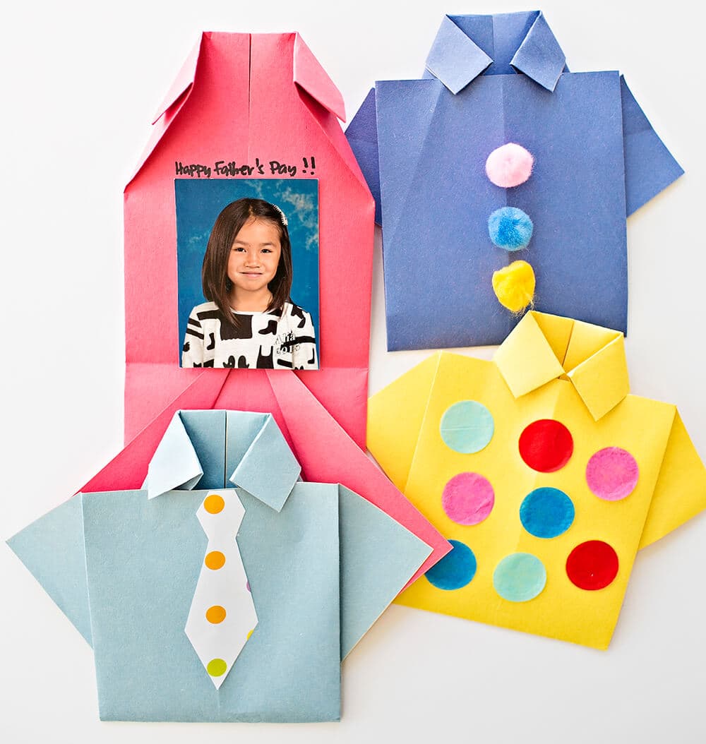 Origami Fathers Day Shirt Card Father's Day Crafts for Kids
