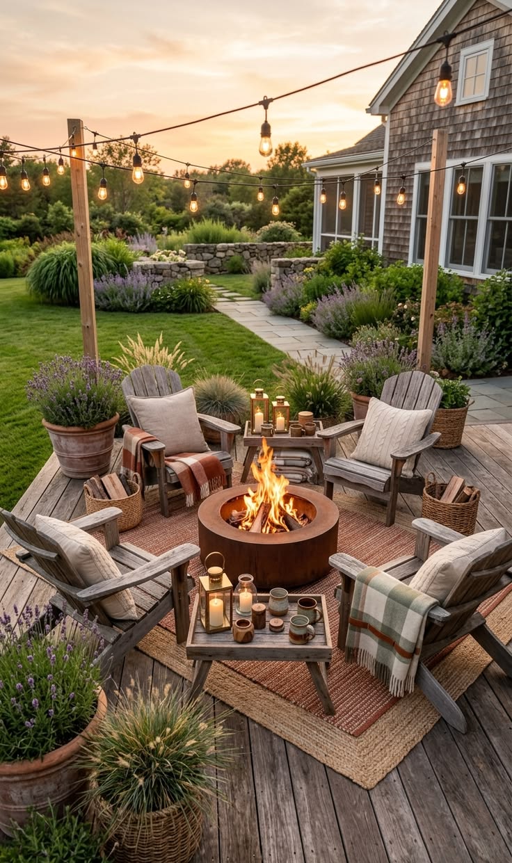 firepit ideasCozy Fire Pit Patio – Low Deck Ideas Ground Level Backyard Backyard Fire Pit Ideas