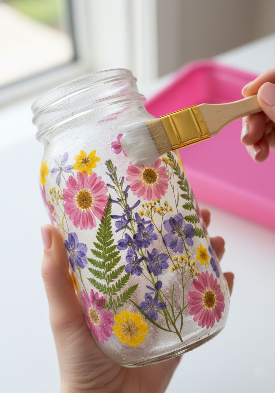 30 DIY Summer Craft Ideas Perfect for Adults 71 30 DIY Summer Craft Ideas Perfect for Adults pressed flower lantern full flower coverage final mod podge coat DIY Summer Craft Ideas