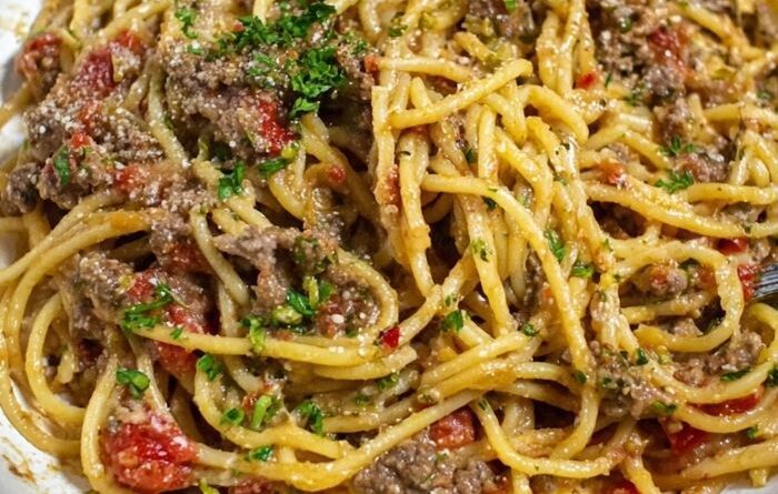 Creamy Italian Ground Beef Spaghetti