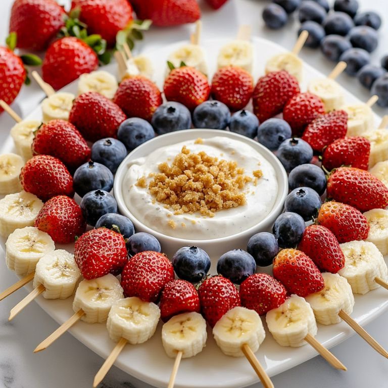 Fruit Kabobs with Cheesecake Dip 4th of July Appetizers