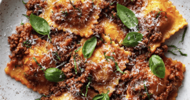 Pumpkin Ravioli with Beef Ragu