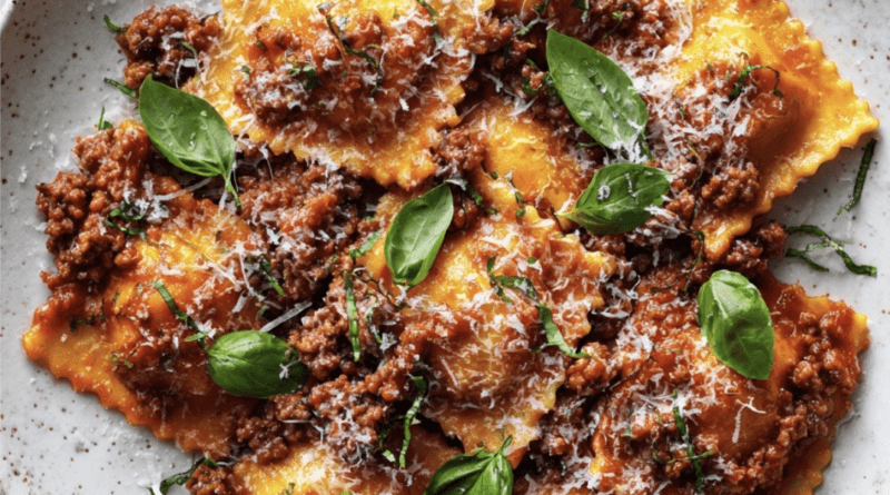 Pumpkin Ravioli with Beef Ragu