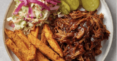 BBQ Pulled Pork with Sweet Potato Fries and Coleslaw