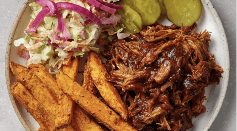 BBQ Pulled Pork with Sweet Potato Fries and Coleslaw