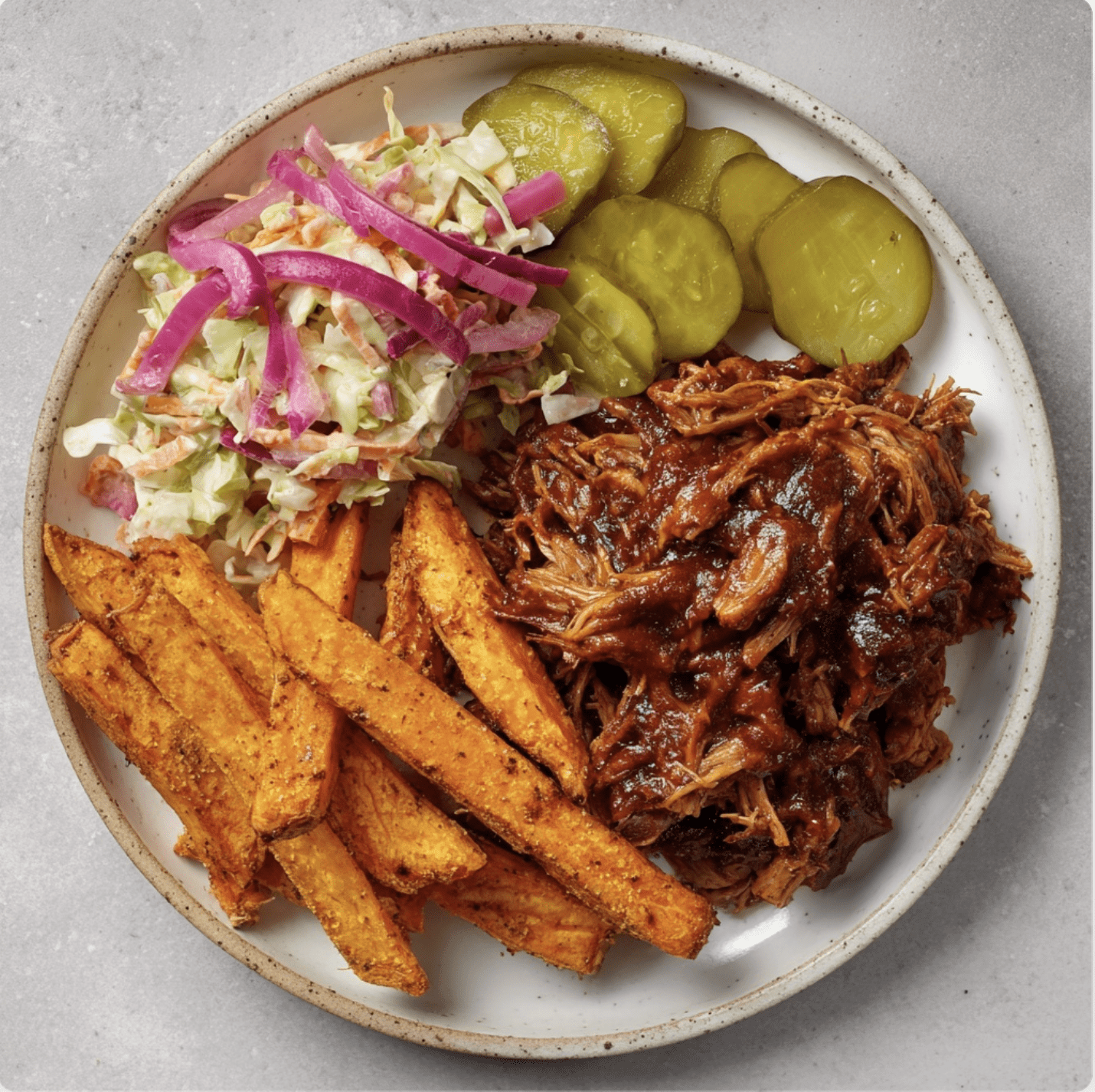 BBQ Pulled Pork with Sweet Potato Fries and Coleslaw 5 BBQ Pulled Pork with Sweet Potato Fries and Coleslaw BBQ Pulled Pork with Sweet Potato FrieBBQ Pulled Pork with Sweet Potato Fries and Coleslaws and Coleslaw1 BBQ Pulled Pork with Sweet Potato Fries and Coleslaw