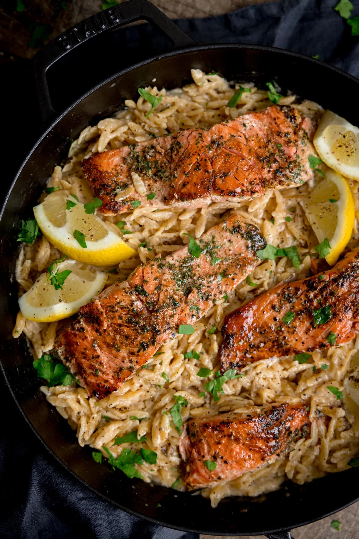 Salmon with Creamy Lemon Orzo 29 tall FS Fall Dinner Recipes