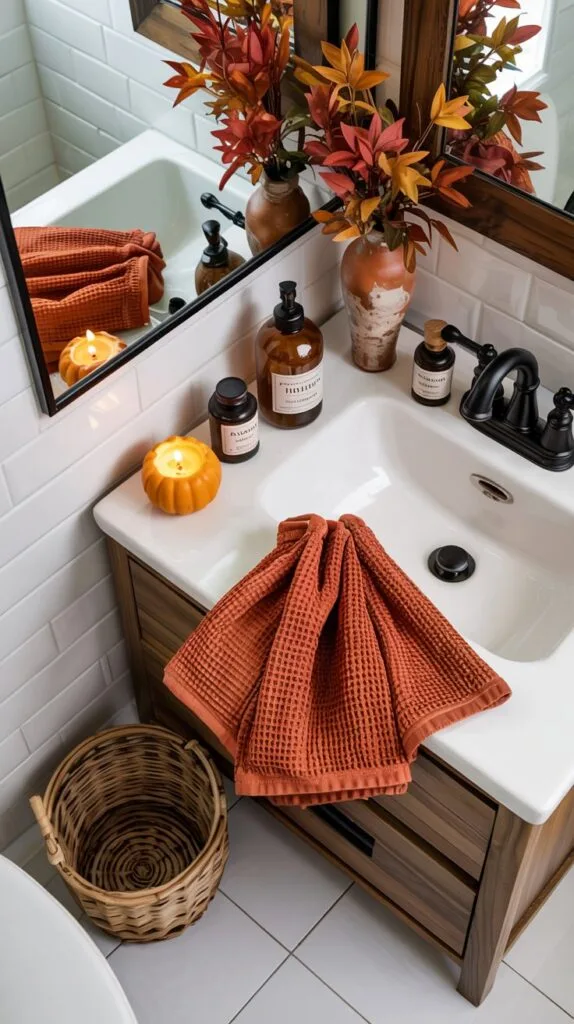25 Cozy Fall Bathroom Decor Ideas to Refresh Your Space 87 25 Cozy Fall Bathroom Decor Ideas to Refresh Your Space overhead angled view of a modern white h jLj57fIUQoC4Ok7CtAbuQg EK8VNfD0SpeYmvl 3TJ2Bw Fall Bathroom Decor Ideas