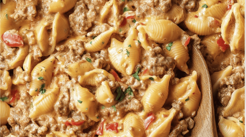 Creamy Ground Beef Conchiglie