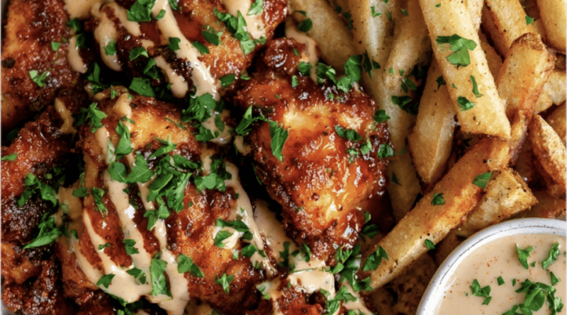 Crispy Hot Honey Chicken and Fries