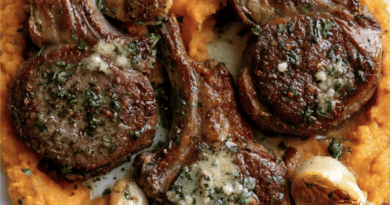 Garlic Butter Lamb Chops with Sweet Potato Mash