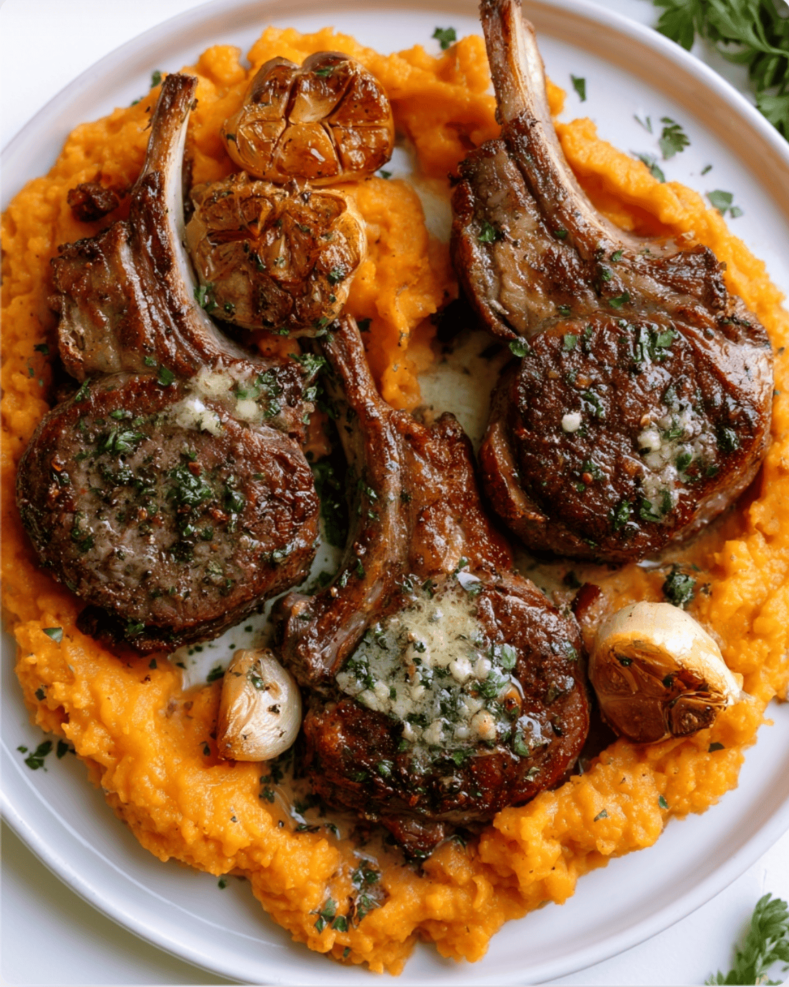 Garlic Butter Lamb Chops with Sweet PoGarlic Butter Lamb Chops with Sweet Potato Mashtato Mash1 Garlic Butter Lamb Chops with Sweet Potato Mash