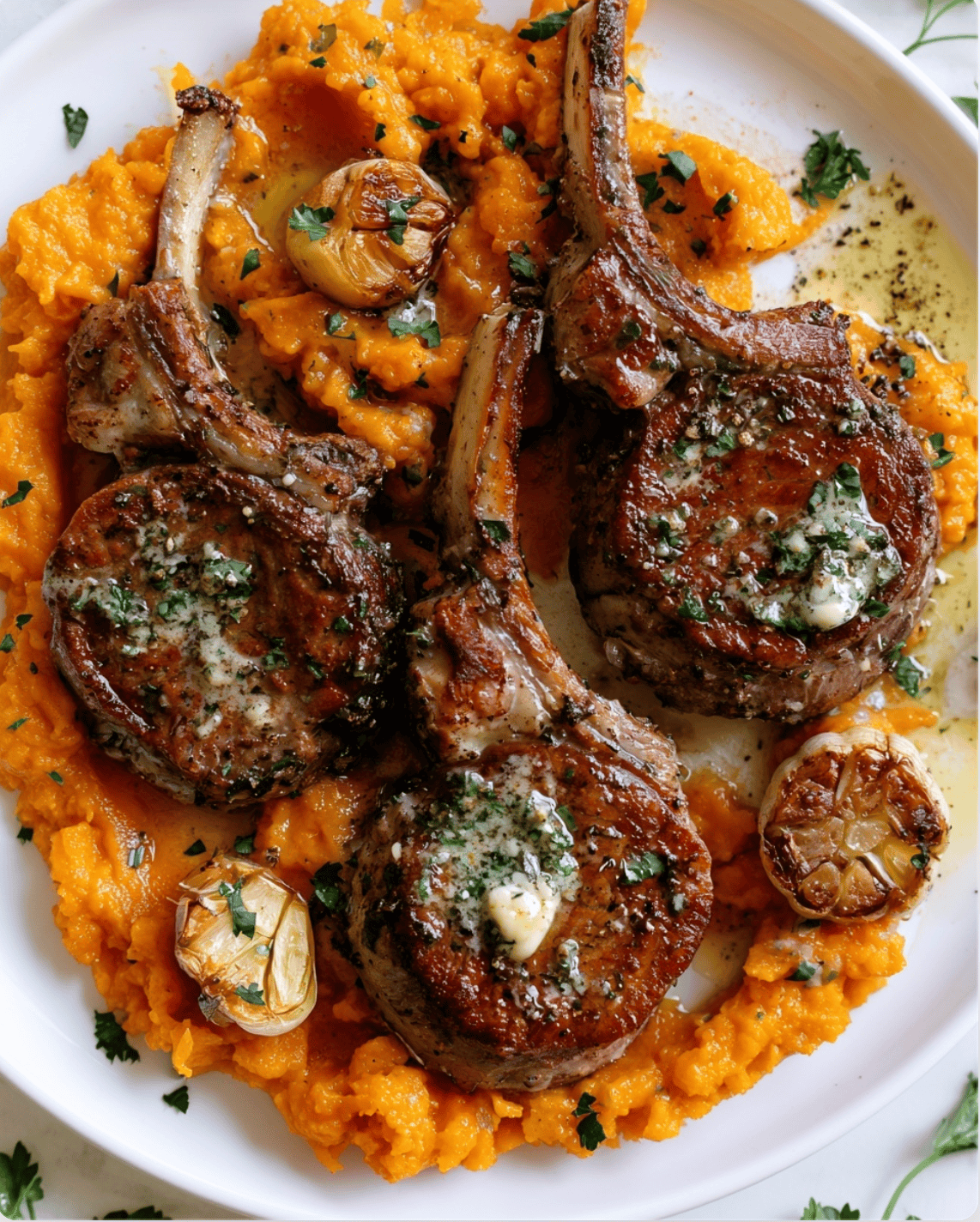 Garlic Butter Lamb Chops with Sweet PoGarlic Butter Lamb Chops with Sweet Potato Mashtato Mash2 Garlic Butter Lamb Chops with Sweet Potato Mash