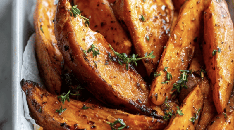 Honey Butter Roasted Sweet Potato Wedges